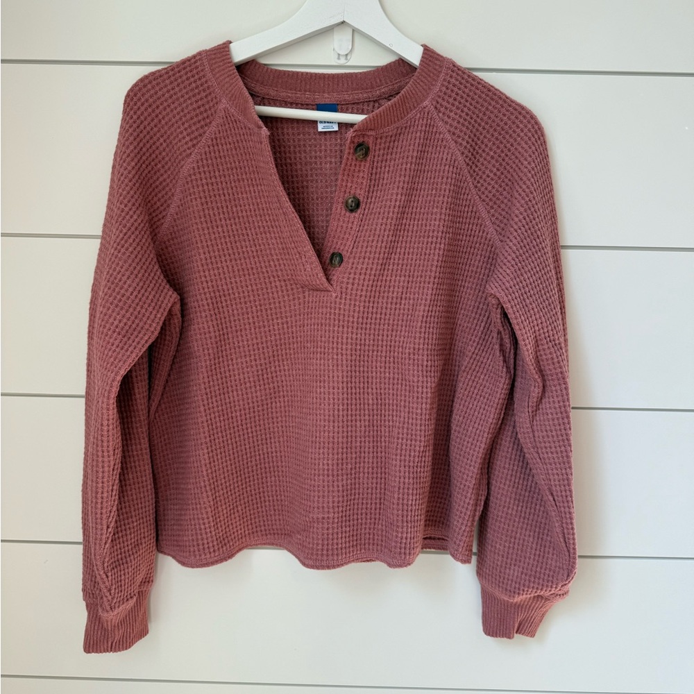 Women's Rose Pink Waffle Knit Henley Top